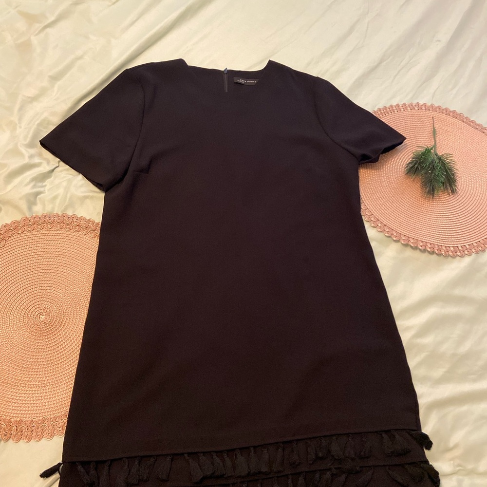 Zara Black Midi Sheath Dress Crew Neck Short Sleeve